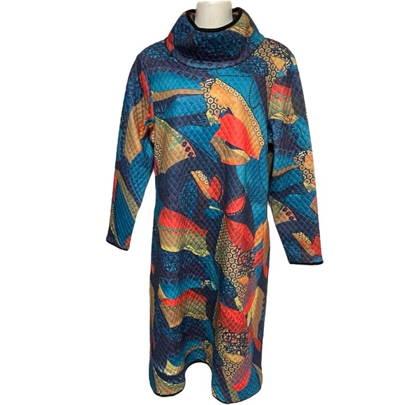 FLORYDAY Dress Quilted Mock Neck Midi Avant Garde Colorful Abstract Print Medium - Picture 1 of 12